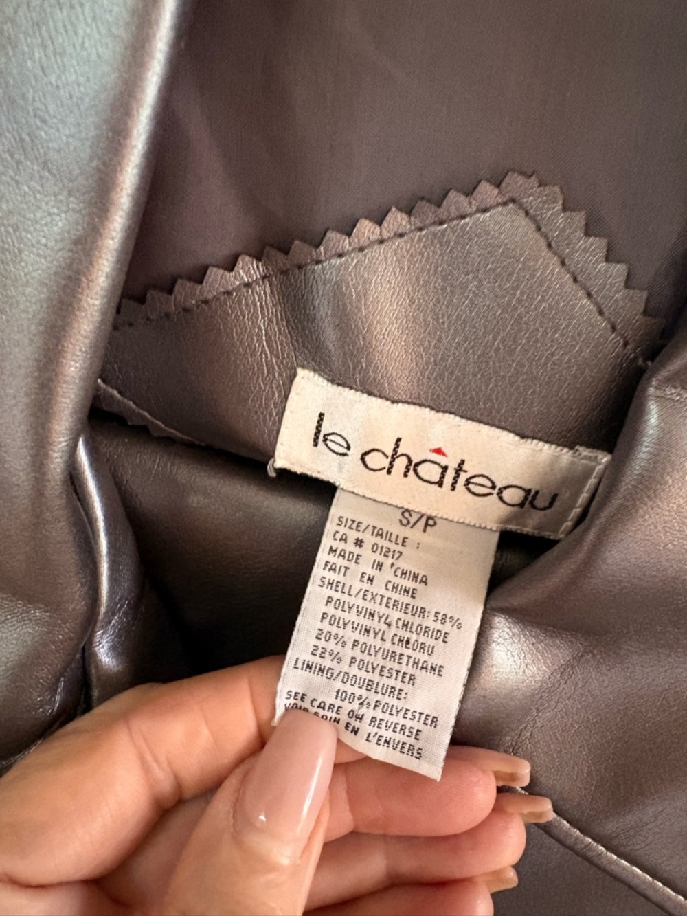 Vintage Le Château 2Pc Silver Metallic Faux Leather Jacket & Pants Set Sz:Small - Picture 2 of 15